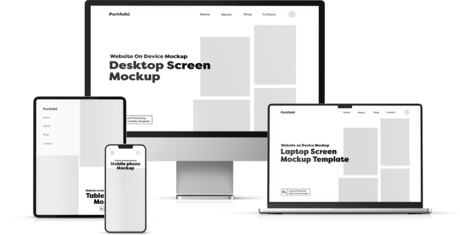 Mockup showing a responsive website on desktop, laptop, tablet, and mobile devices.